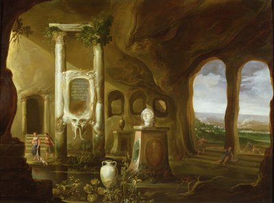 Et monument til Augustus, i en grotte med figurer, 1600-tallet av Charles Cornelisz de Hooch