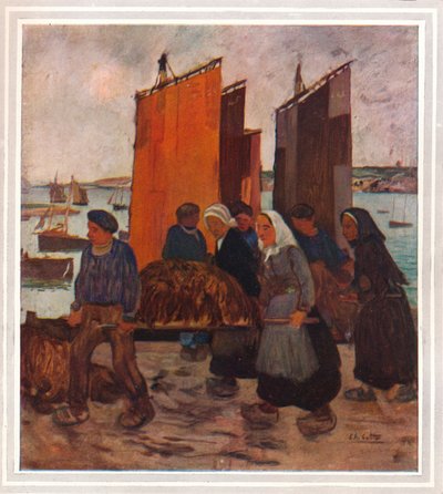 Bretonske fiskere som lander fra Le Goemon, ca 1903 av Charles Cottet