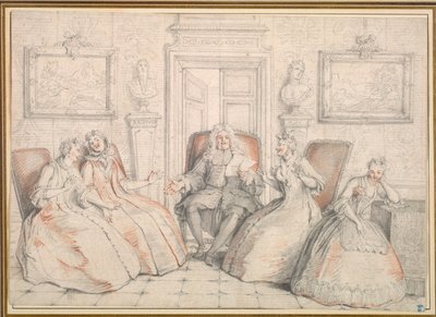 Trissotin Reading to Philaminte, Bélise og Armande (fra 3. akt, scene 2 av Molières "Les Femmes Savantes" av Charles Coypel