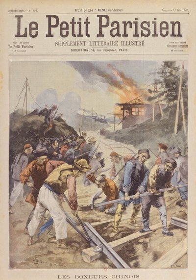 The Boxer Rebellion (1900-01), boksere saboterer jernbanen, juni 1900 (trykk) av Charles Crespin
