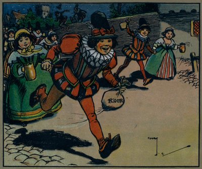 Jenter og gutter kommer ut for å leke (farge litho) av Charles Crombie