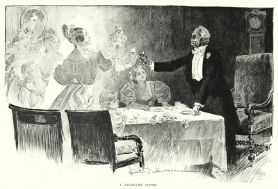 En ungkarsmiddag (litho) av Charles Dana Gibson