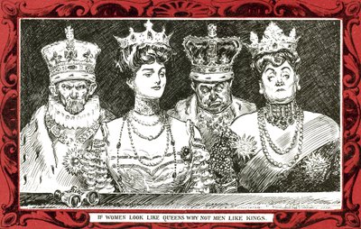 Hvis kvinner ser ut som dronninger, hvorfor ikke menn liker konger (farge litho) av Charles Dana Gibson
