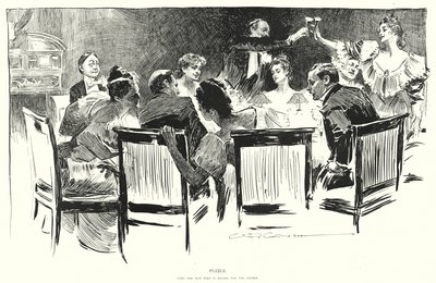 Puslespill, finn mannen som betaler for middagen (litho) av Charles Dana Gibson