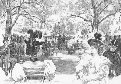 Søndag ettermiddag nær Stanhope Gate, ca. 1897 (litho) av Charles Dana Gibson