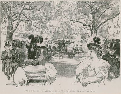 Sesongen i Hyde Park, London, på ettermiddagen (gravering) av Charles Dana Gibson
