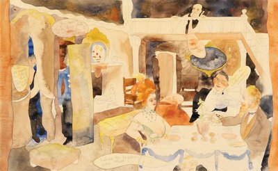 Lulu og Alva Schoen til lunsj, 1918 (wc og blyant på papir) av Charles Demuth
