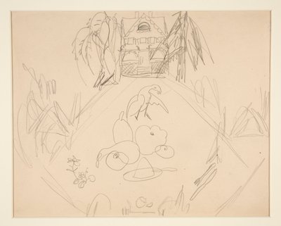 Uten tittel [duer, frukt, grønnsaker, hus, skriftlige notater] av Charles Demuth