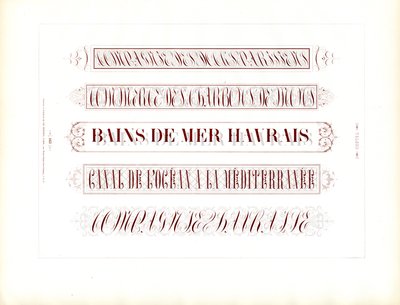 Kalligrafiske tittellinjer i ornamental skriftdesign (trykk) av Charles Derriey