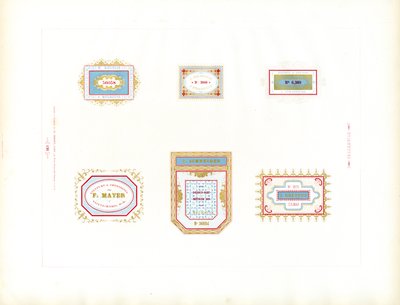 Samling av forretningsetiketter (trykt) av Charles Derriey