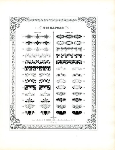 Samling av dekorative vignetter og ornamentale elementer (trykk) av Charles Derriey