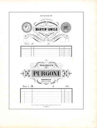 Elegante brevhoder for urmaker og apotek (trykk) av Charles Derriey