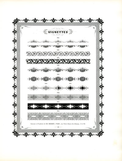 Blomsterdekorasjonsbånd og ornamentale kanter (trykk) av Charles Derriey