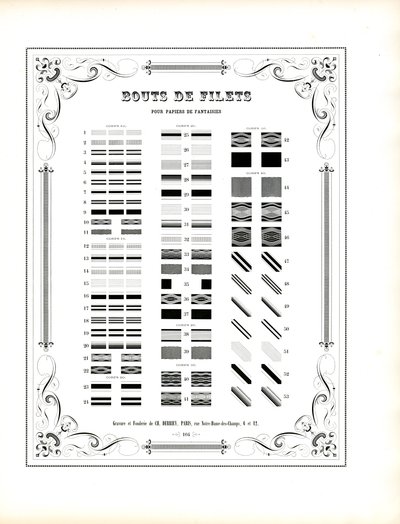 Ornamentale linjeelementer for dekorativt papir (trykk) av Charles Derriey
