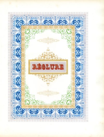 Polykrom ornamental ramme med tittelskjold (trykk) av Charles Derriey