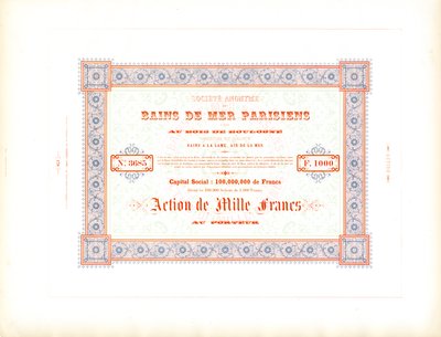Aksjebevis quot;Parisiske sjøbadquot; (trykt) av Charles Derriey