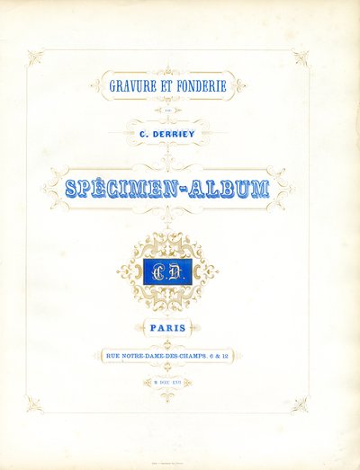 Tittelside for Derriey-typeprøveboken (trykt) av Charles Derriey