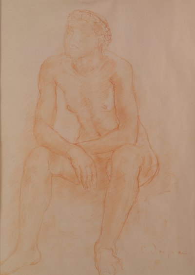 Sittende naken (rødt kritt på papir) av Charles Despiau
