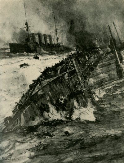 Senkingen av HMS Aboukir, første verdenskrig, 22. september 1914, c1920. av Charles Dixon
