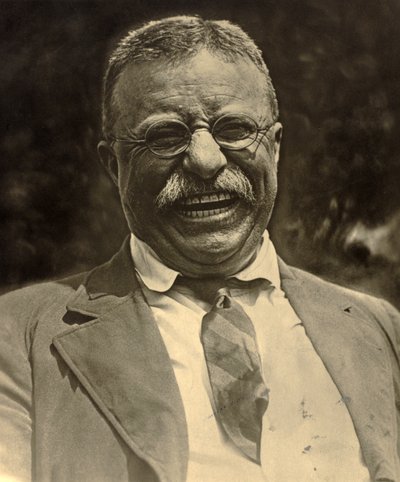 Theodore Roosevelt ler, ca. 1910 (s/hvitt-bilde) av Charles Duprez