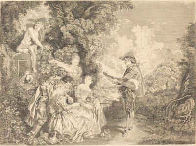 kjærlighet leksjon av Charles Dupuis after Antoine Watteau