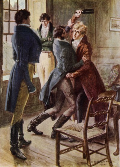 Illustrasjon for The Amateur Gentleman av Jeffery Farnol (litho-farge) av Charles Edmund (after) Brock