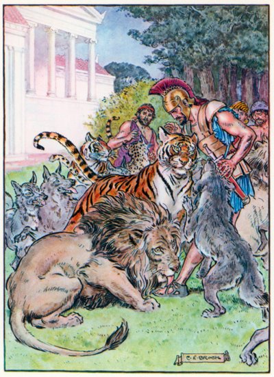 Til deres overraskelse og glede løp imidlertid disse ville dyrene bare rundt dem (fargelitografi) av Charles Edmund (after) Brock