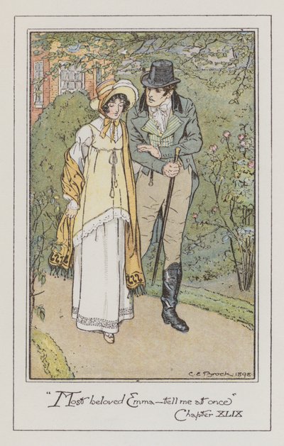 Illustrasjon for Emma av Jane Austen (farge litho) av Charles Edmund Brock