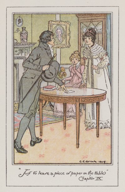 Illustrasjon for Emma av Jane Austen (farge litho) av Charles Edmund Brock