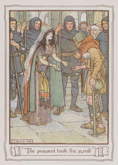 Illustrasjon for Ivanhoe av Sir Walter Scott (farge litho) av Charles Edmund Brock