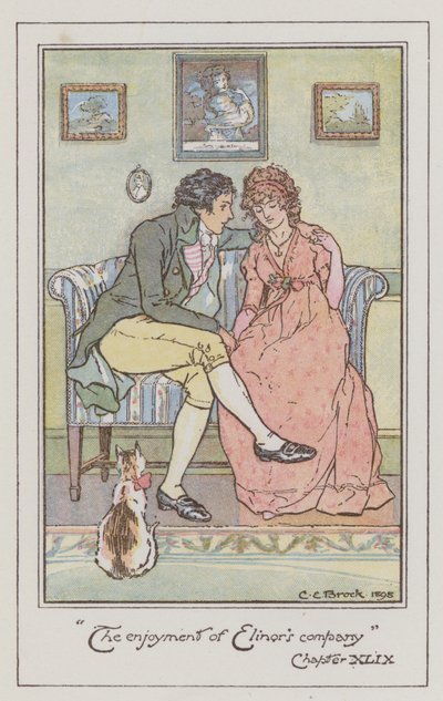 Illustrasjon for Sense and Sensibility av Jane Austen (farge litho) av Charles Edmund Brock
