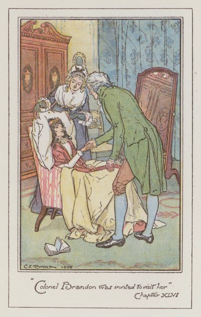 Illustrasjon for Sense and Sensibility av Jane Austen (farge litho) av Charles Edmund Brock