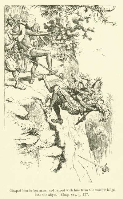 Illustrasjon for Westward Ho! av Charles Kingsley (gravering) av Charles Edmund Brock