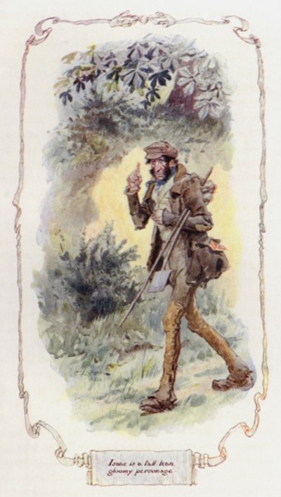 Isaac er en høy, mager, dyster person (fargelitho) av Charles Edmund Brock