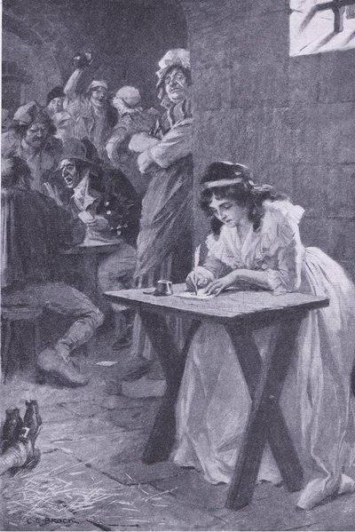 Madame Roland skriver til datteren sin, fra My Magazine, pub.1922 (litho) av Charles Edmund Brock