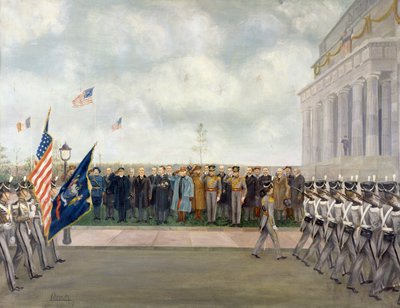 Marshal Joffre på oppdrag til Washington for å inspisere studenter i West Point, våren 1917, av Charles Edmund Brock (1870-1938), første verdenskrig, USA, 1900-tallet av Charles Edmund Brock