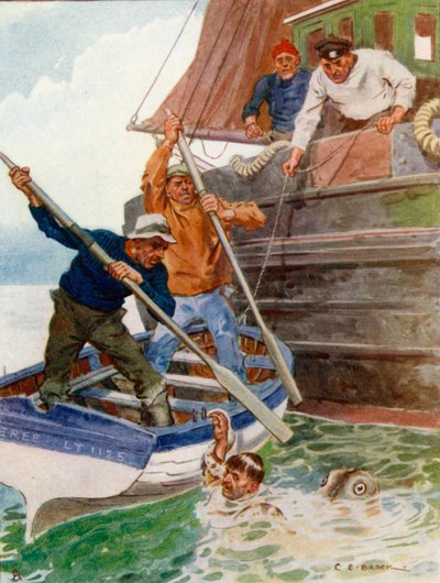 The Two Men in the Boat begynte febrilsk å slå og grave på et avskyelig objekt av Charles Edmund Brock
