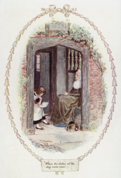 Da dagens plikter var over (farge litho) av Charles Edmund Brock