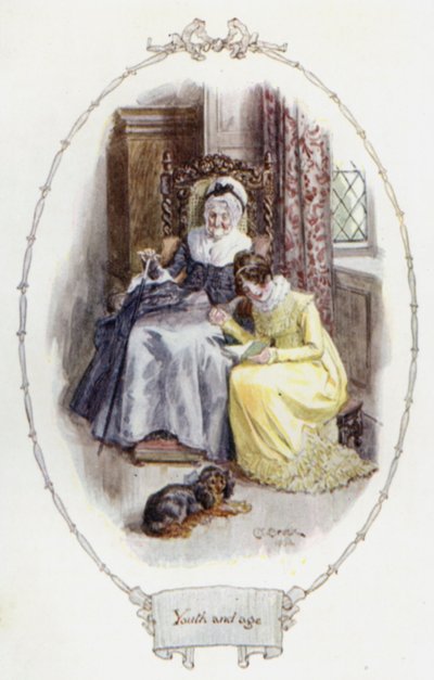 Ungdom og alder (farge litho) av Charles Edmund Brock