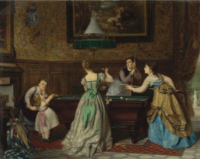 Damer som spiller biljard, 1869 av Charles Edouard Boutibonne