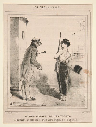 En mann oppdaget å ha vært overrasket (A Man Discovered for Having Been Surprised), fra serien Les Vesuviennes publisert i Le Charivari av Charles Edouard de Beaumont