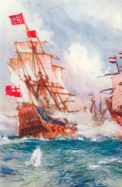 Da Blake feide over havene: En kamp mellom admiral Blake og Van Tromp (fargelitografi) av Charles Edward (after) Dixon