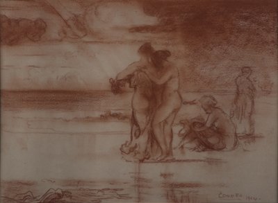 Nakenbading, 1904 (rødt kritt på papir) av Charles Edward Conder