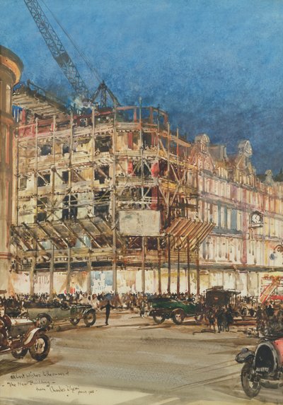 Bygging av den nye bygningen for Bourne og Hollingsworth, Oxford Street, London av Charles Edward Dixon