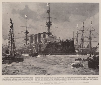 Return of the Naval Defenders of Ladysmith, HMS Powerful ankommer Portsmouth av Charles Edward Dixon