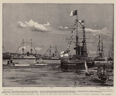 Den anglo-portugisiske ententen, besøket av kongen og dronningen av Portugal til HM S Majestic utenfor Lisboa av Charles Edward Dixon