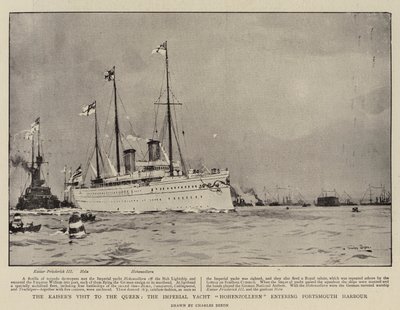 Kaisers besøk til dronningen, Imperial Yacht Hohenzollern kommer inn i Portsmouth havn av Charles Edward Dixon
