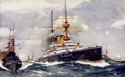 Den majestetiske. Flaggskipet til Channel Squadron, 1901 av Charles Edward Dixon