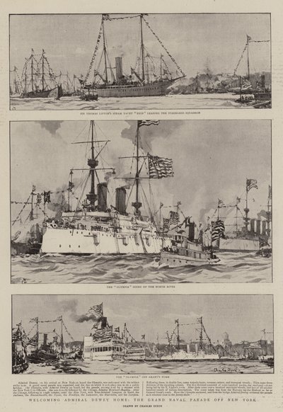Innbydende Admiral Dewey Home, Grand Naval Parade utenfor New York av Charles Edward Dixon