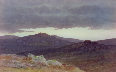 Dusk over Dartmoor (akvarell på papir) av Charles Edward Jr. Brittan